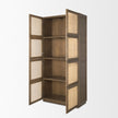 Mercana Sina Brown Oak Wood w/ Natural Rattan 2 Door Curio Cabinet Clearance