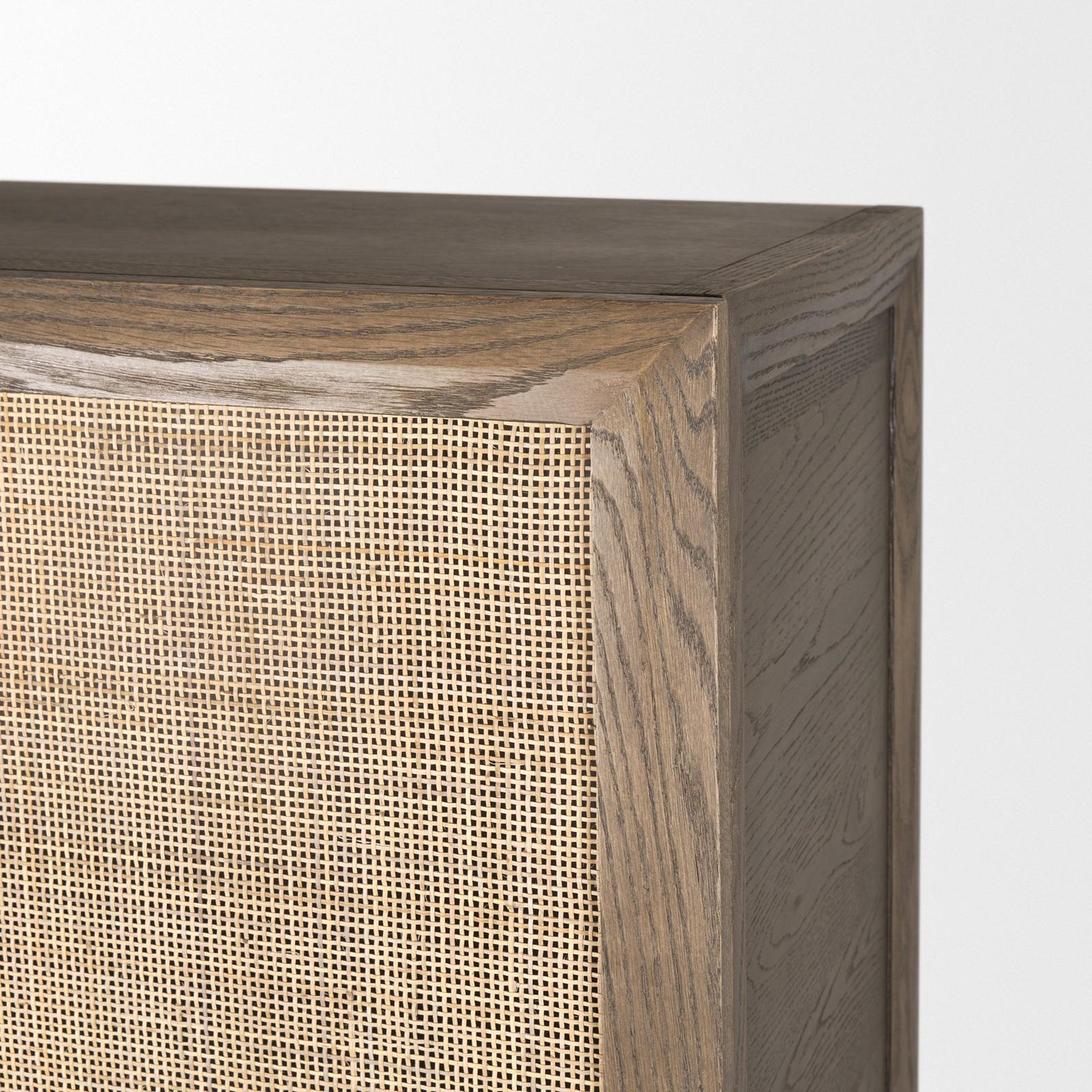 Mercana Sina Brown Oak Wood w/ Natural Rattan 2 Door Curio Cabinet Clearance