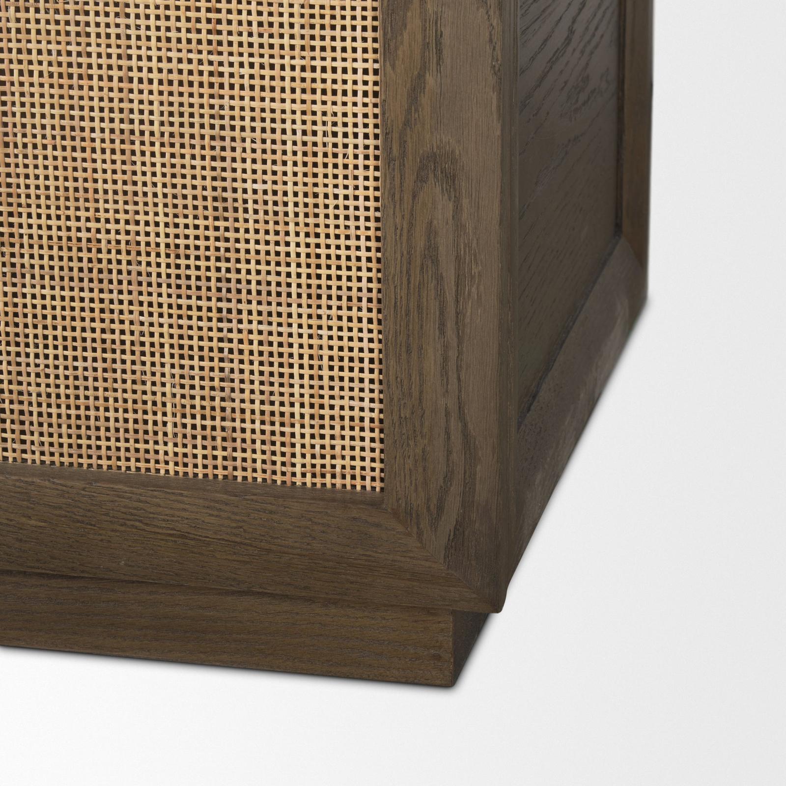 Mercana Sina Brown Oak Wood w/ Natural Rattan 2 Door Curio Cabinet Clearance