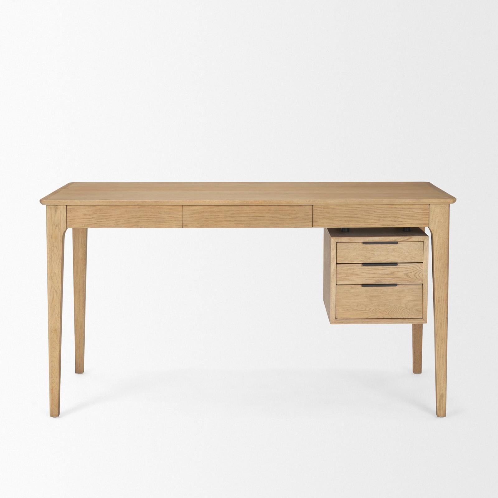 Mercana Tino Light Brown Oak Wood w/ 4 Drawers Desk