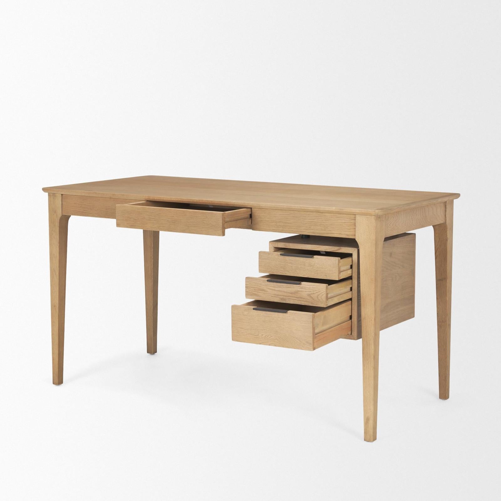 Mercana Tino Light Brown Oak Wood w/ 4 Drawers Desk