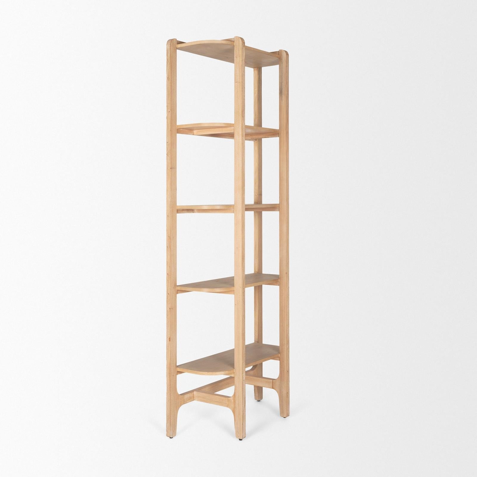Mercana Taylin Light Brown Solid Wood Open Bookshelf