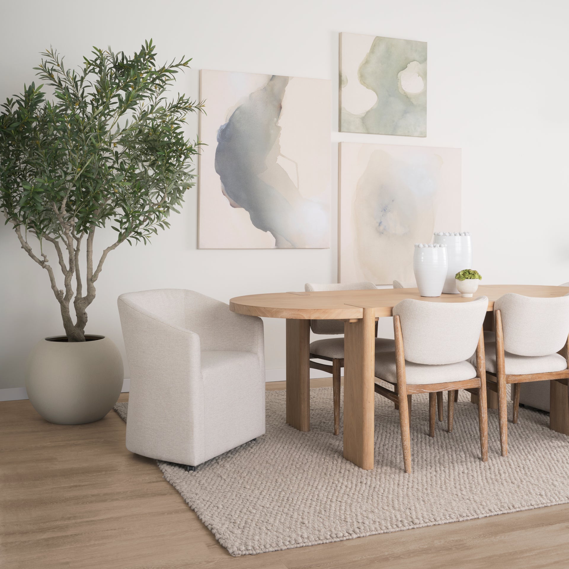 Mercana Sondra Oatmeal Performance Fabric Upholstered Club Dining Chair