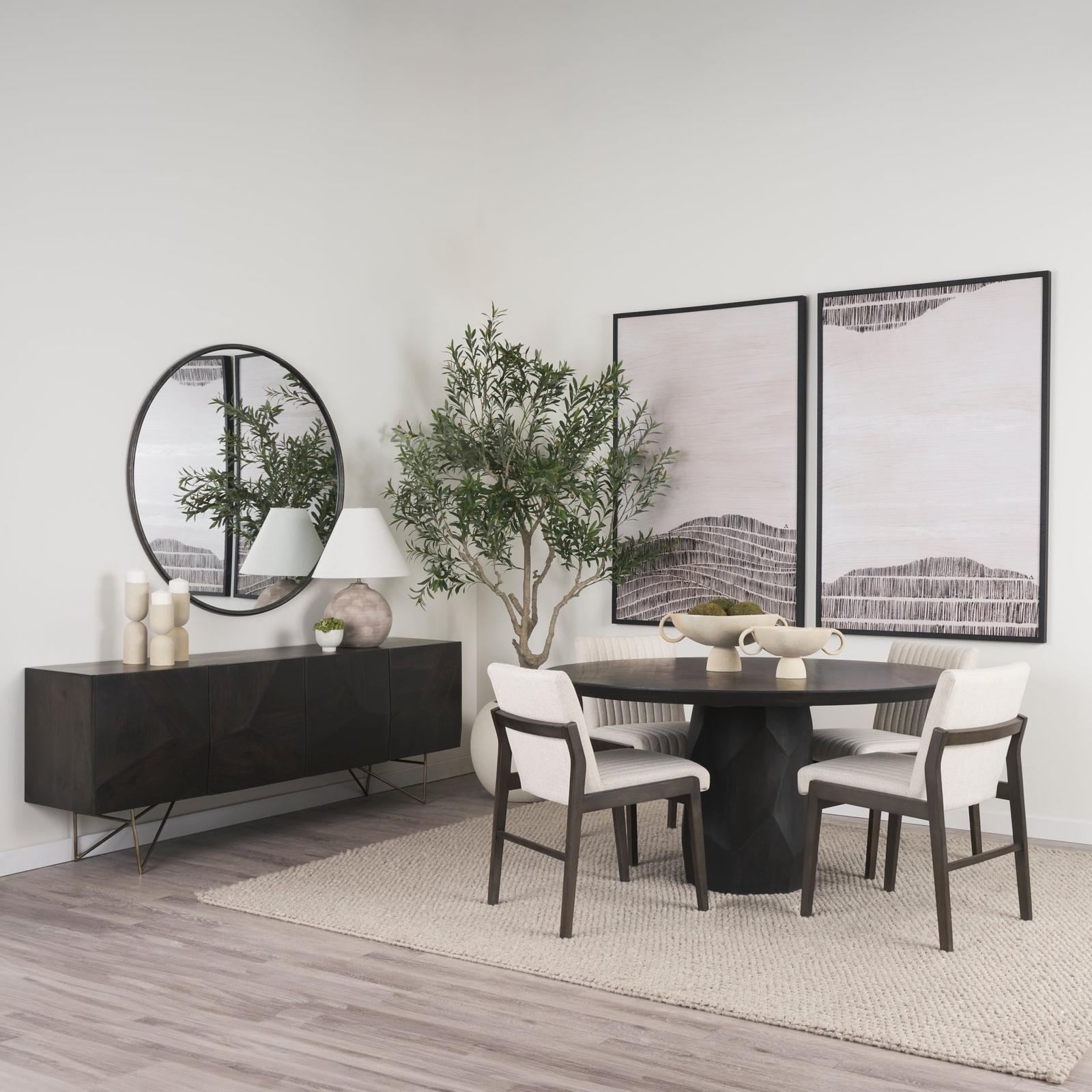 Mercana Tahoe Cream Fabric and Black-Brown Wood Dining Chair