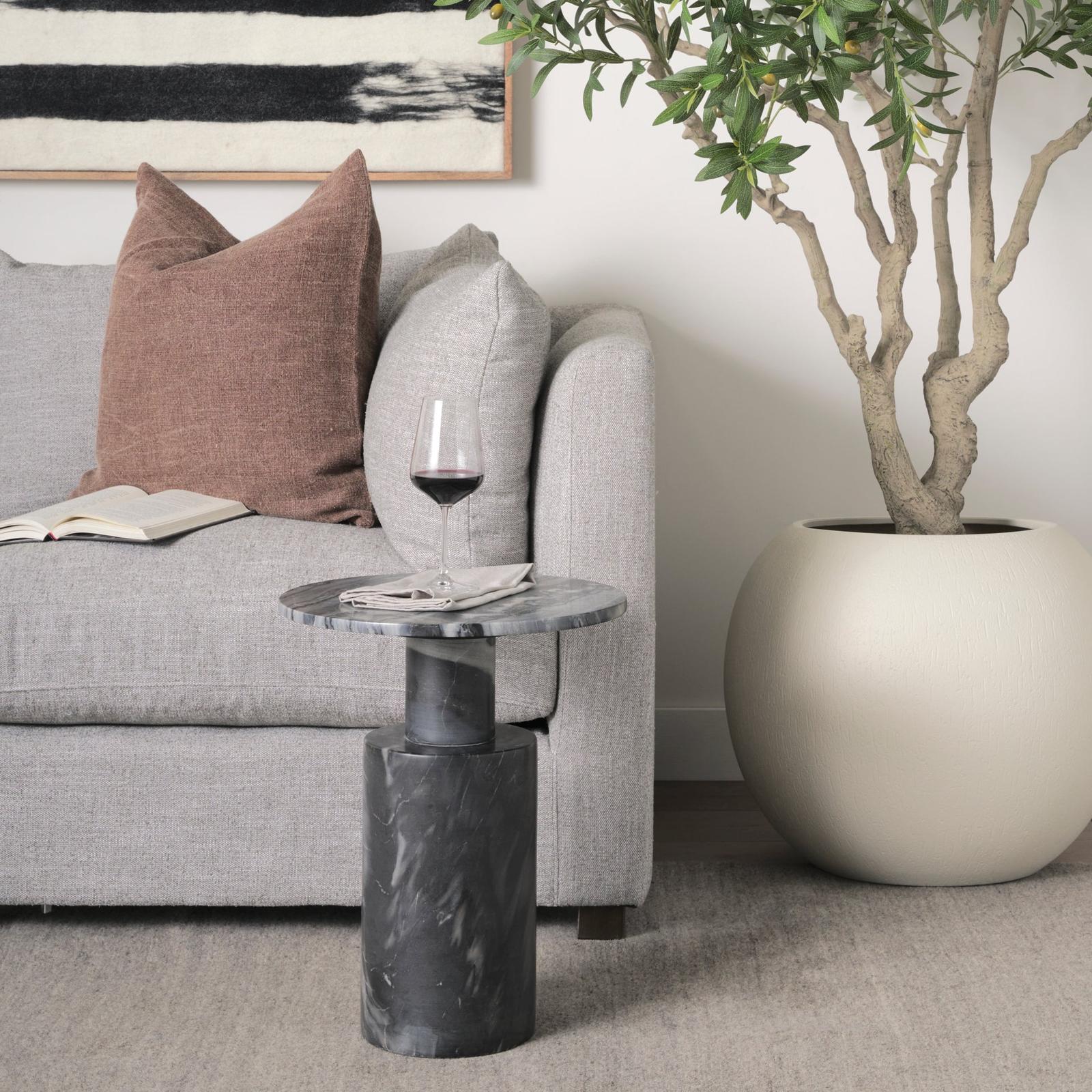 Mercana Taite Solid Dark Gray Marble Pedestal Accent Table