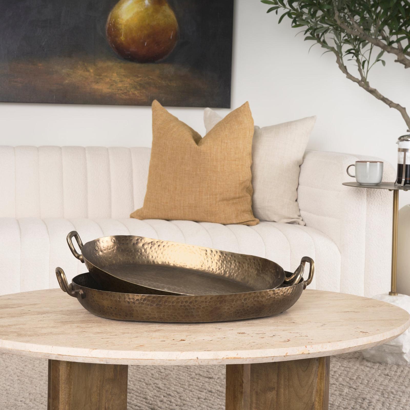 Mercana Pama Hammered Gold Metal Decorative Trays - Set of 2