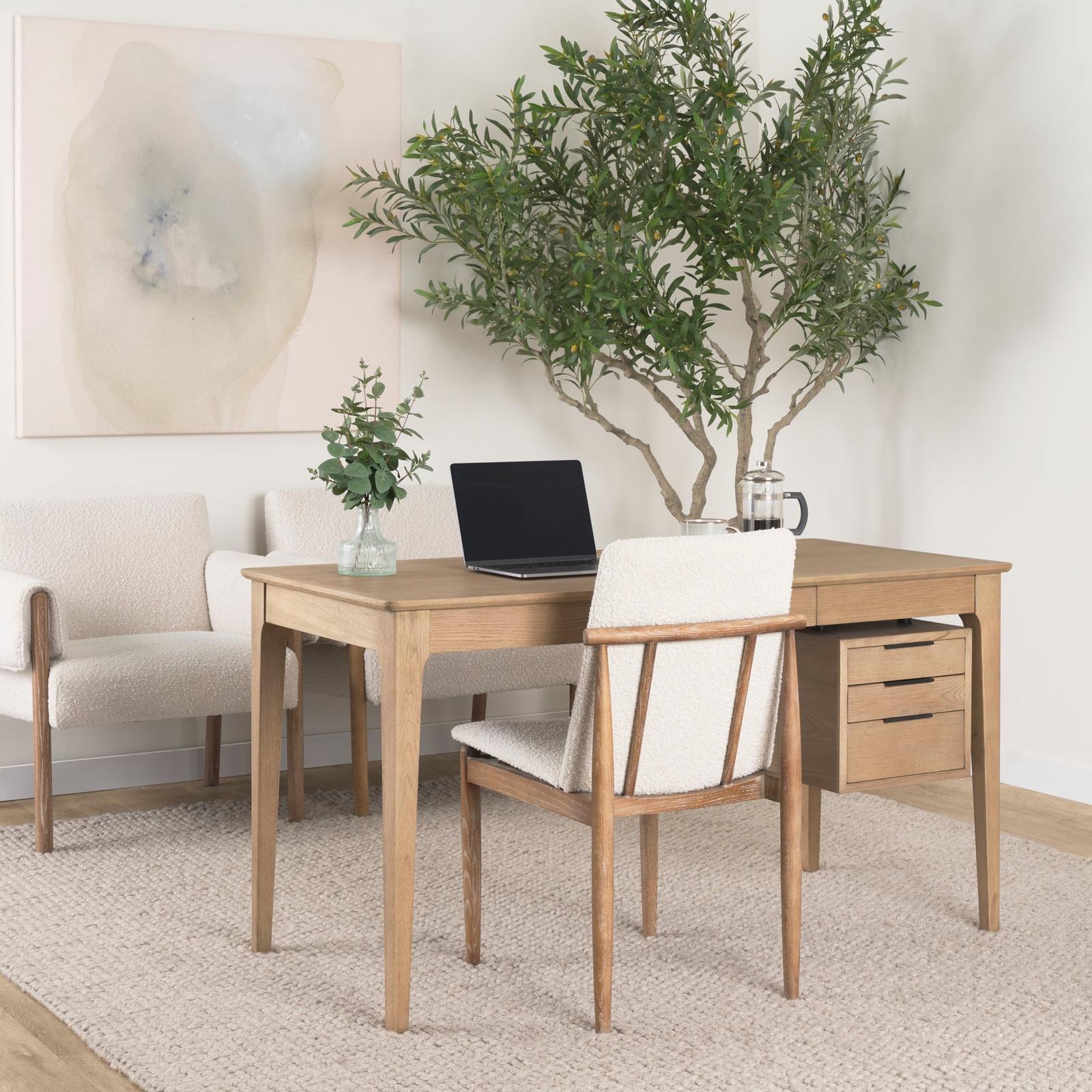 Mercana Cavett Cream Boucle Upholstered Seat W/Light Brown Wood Frame Dining Chair