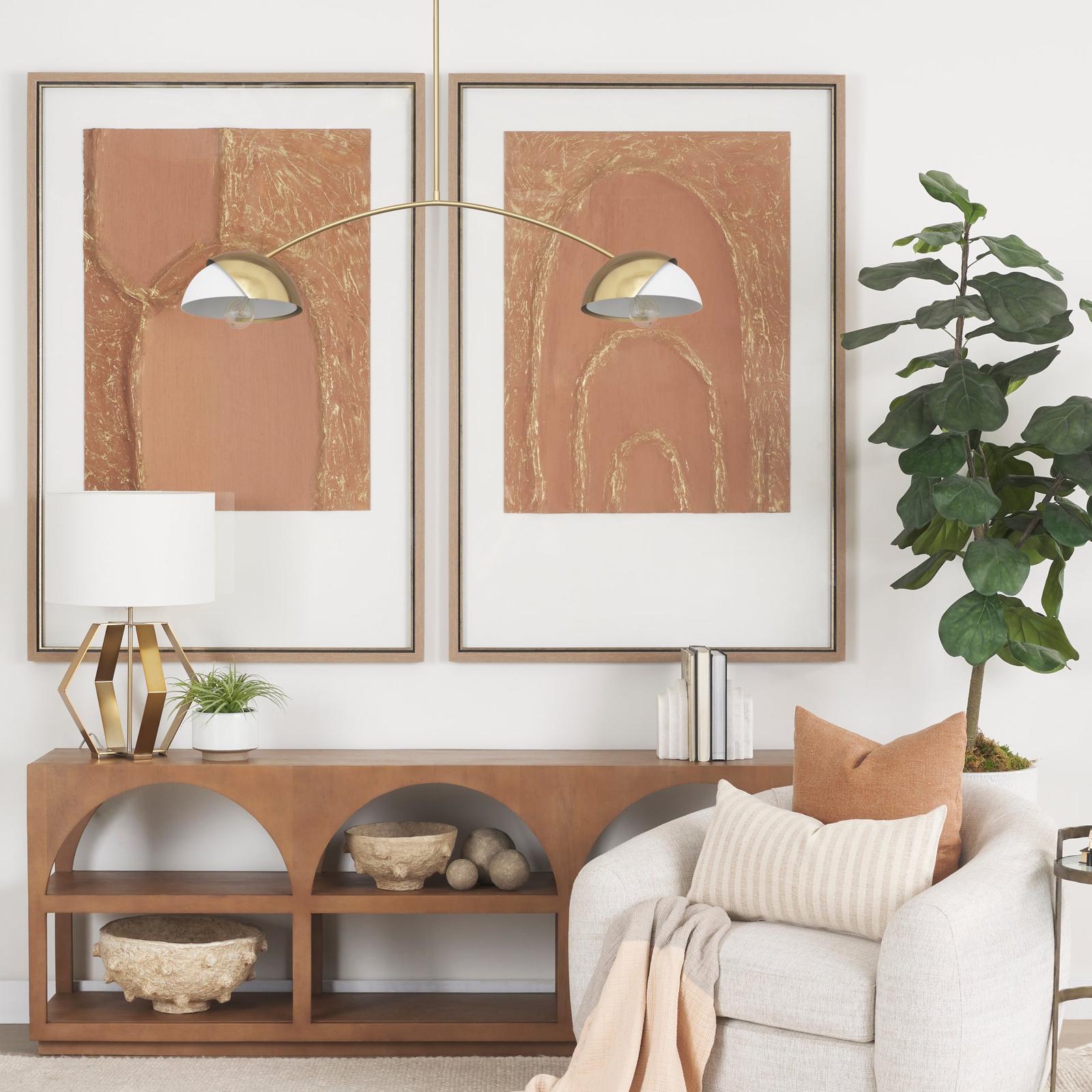 Mercana Cybill Brushed Brass w/ White Metal Shades 2-Light Chandelier