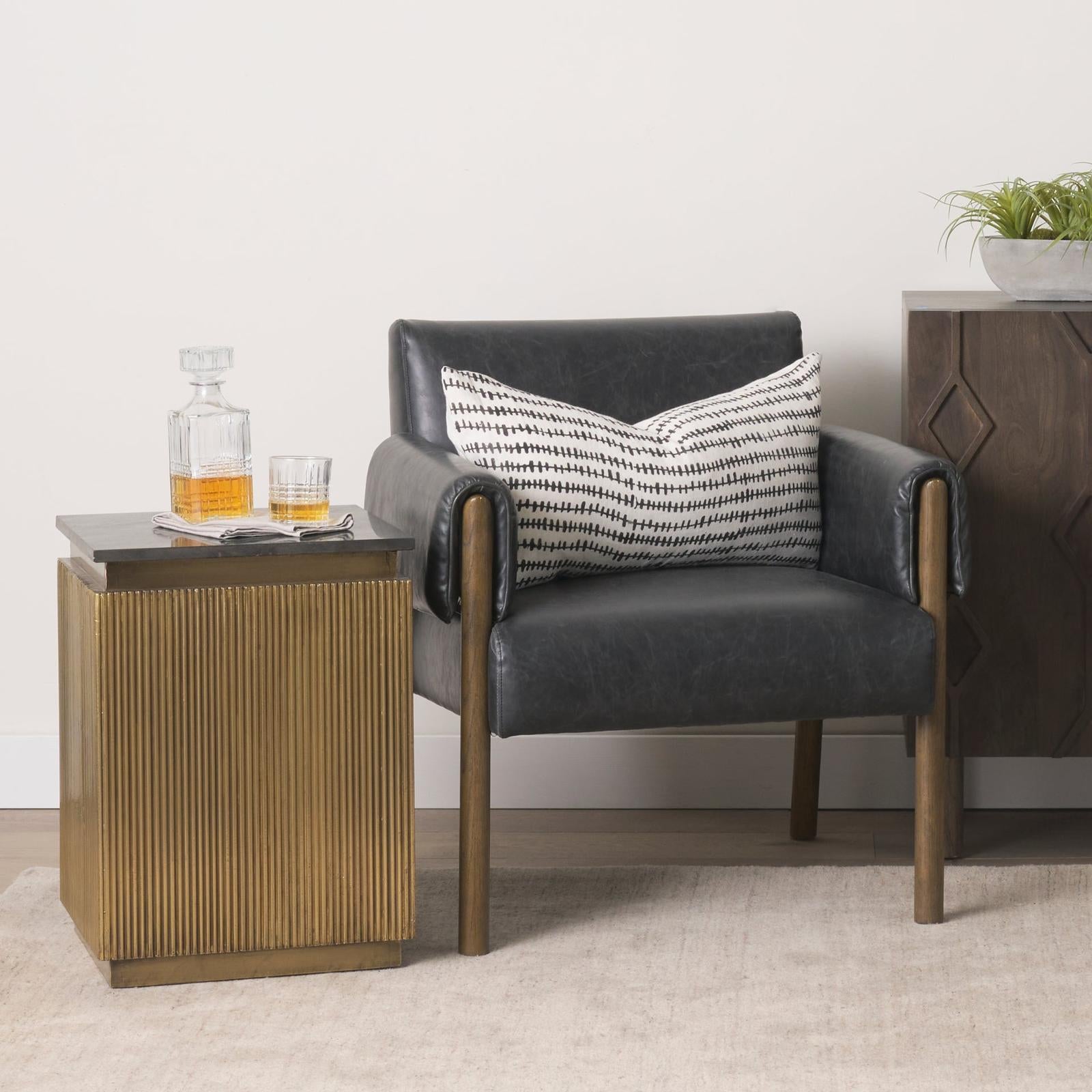 Mercana Satima Marble w/ Gold Metal Square Fluted Accent Table