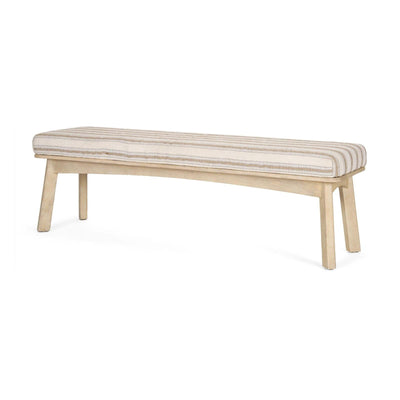 Mercana Taimo White Washed Light Brown Wood w/ Striped Fabric Seat Bench Clearance