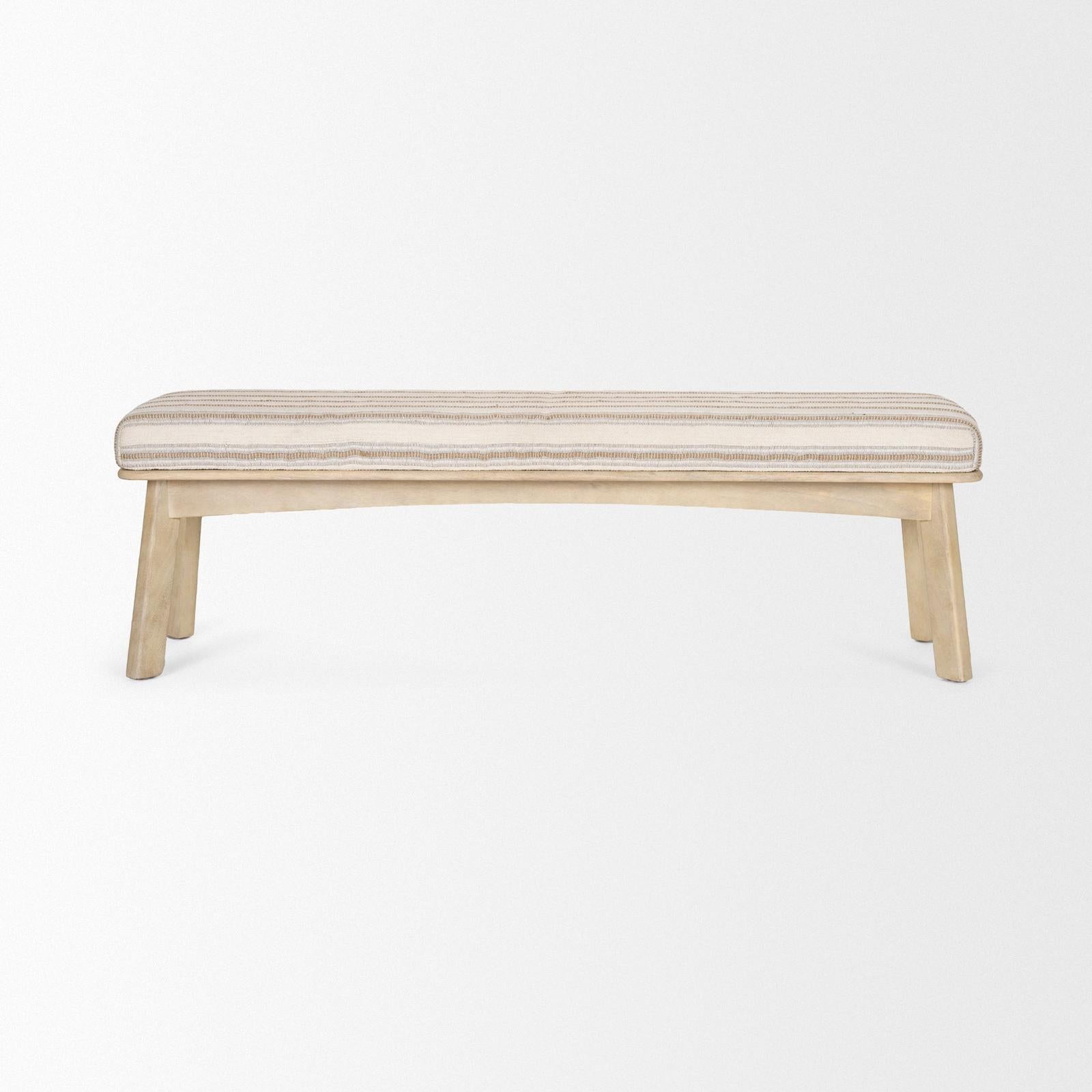 Mercana Taimo White Washed Light Brown Wood w/ Striped Fabric Seat Bench Clearance