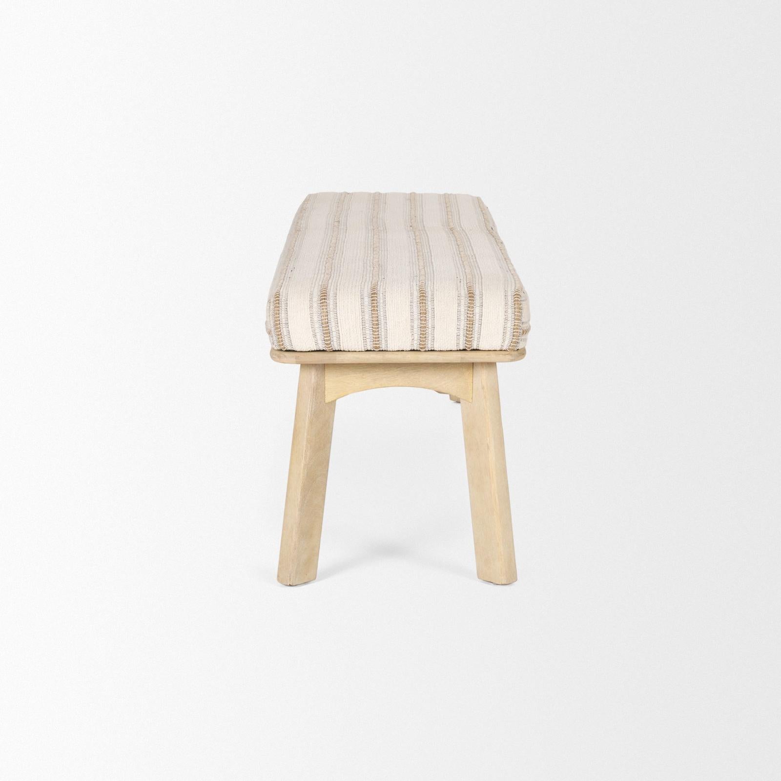 Mercana Taimo White Washed Light Brown Wood w/ Striped Fabric Seat Bench Clearance