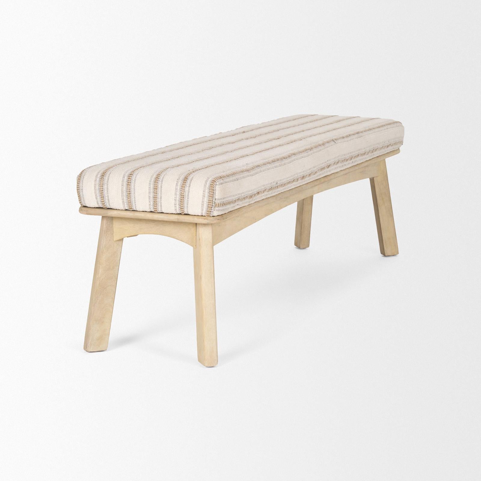 Mercana Taimo White Washed Light Brown Wood w/ Striped Fabric Seat Bench Clearance