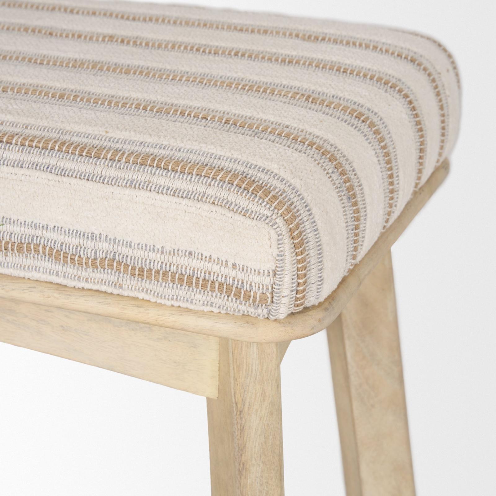 Mercana Taimo White Washed Light Brown Wood w/ Striped Fabric Seat Bench Clearance