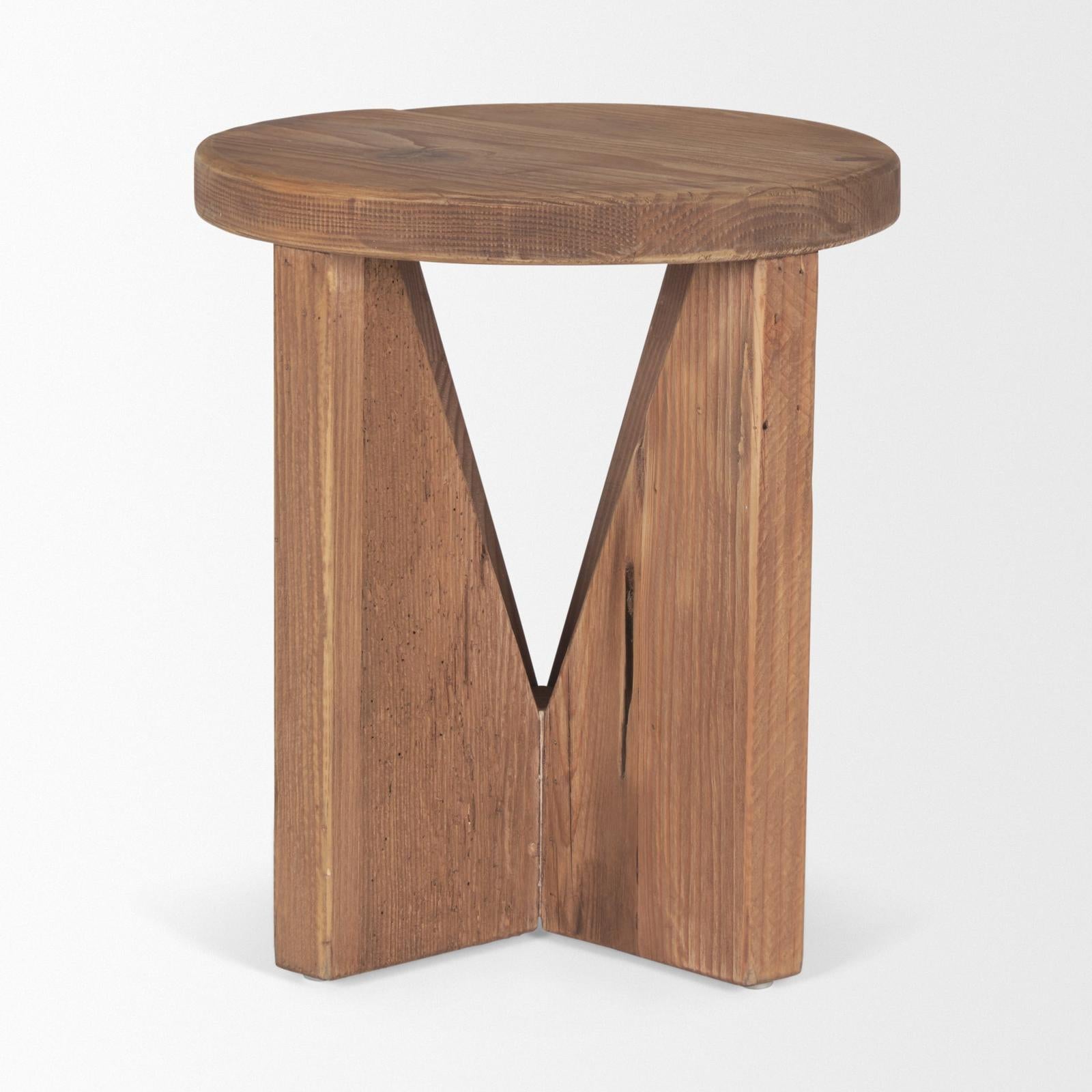 Mercana Tahlia Round Natural Brown Wood w/ Angled Legs Stool Clearance