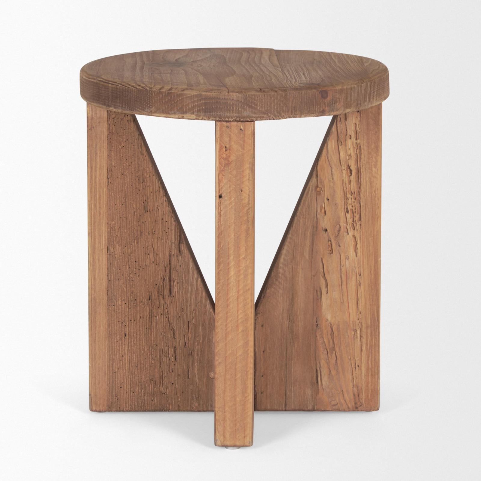 Mercana Tahlia Round Natural Brown Wood w/ Angled Legs Stool Clearance