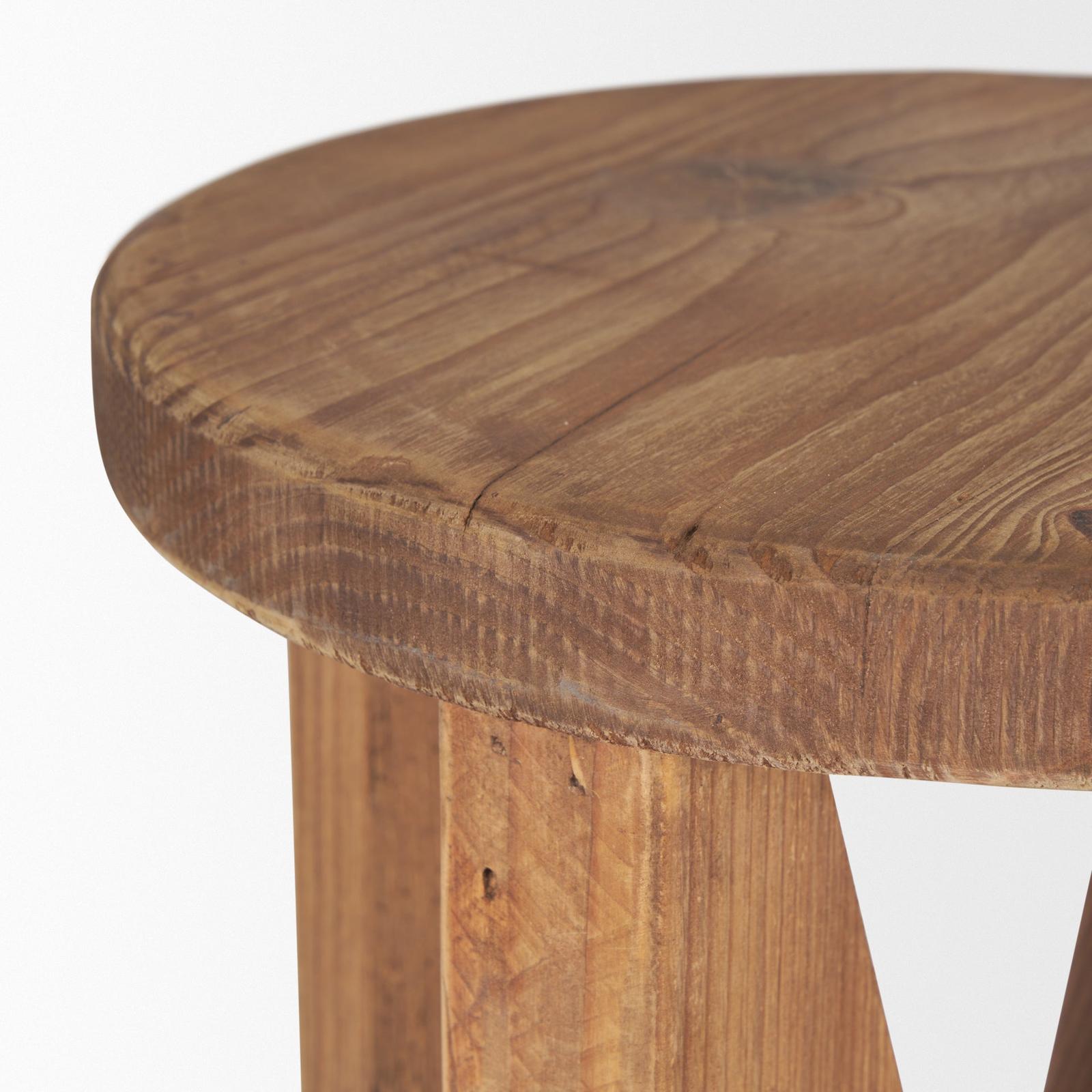 Mercana Tahlia Round Natural Brown Wood w/ Angled Legs Stool Clearance