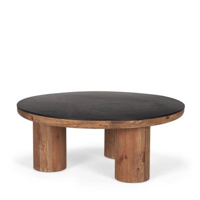 Mercana Tucson Natural Wood w/ Round Black Oak Top Coffee Table Clearance