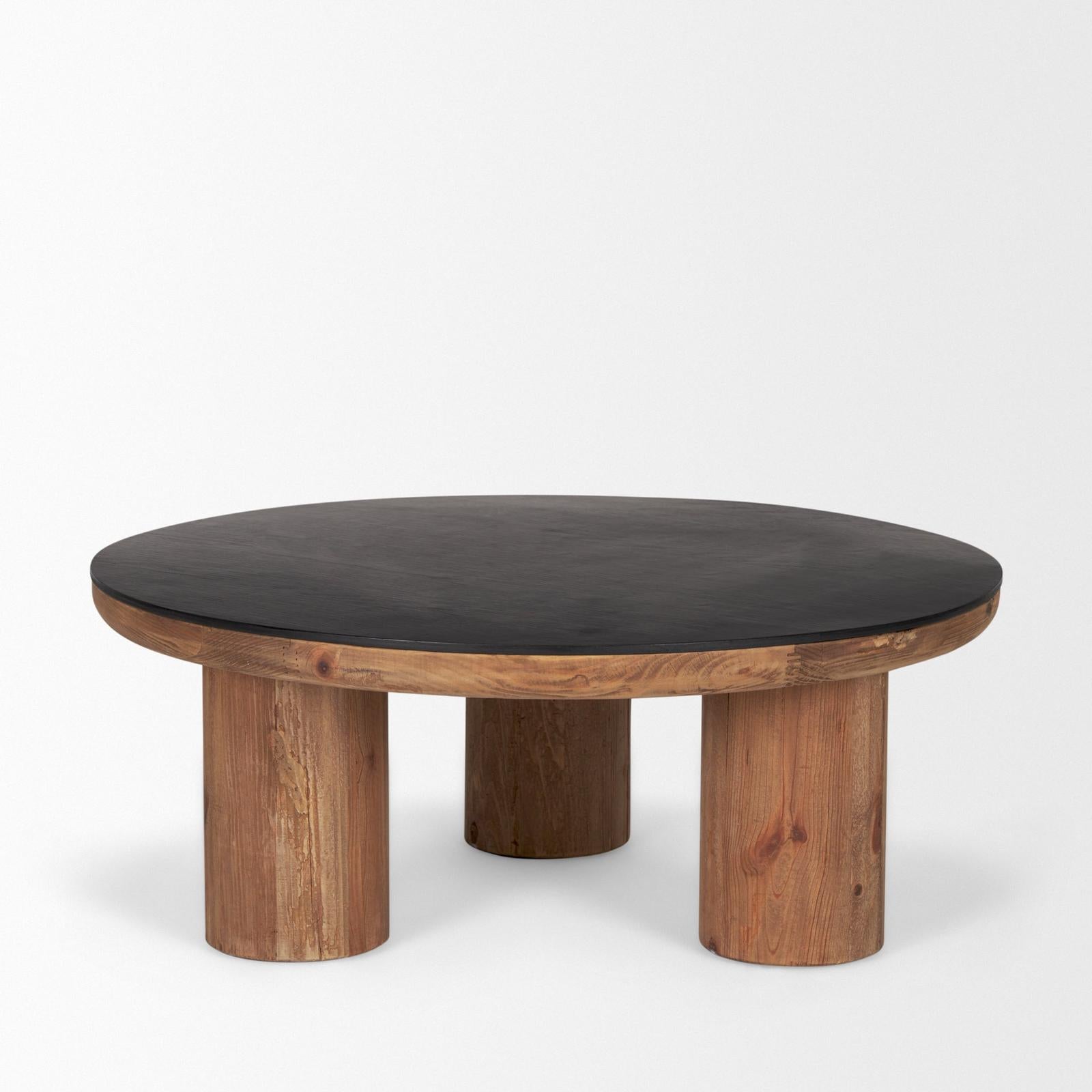 Mercana Tucson Natural Wood w/ Round Black Oak Top Coffee Table Clearance