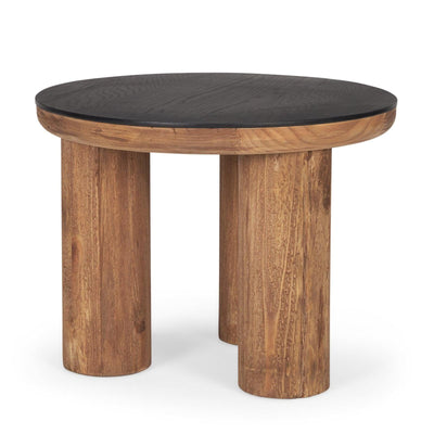 Mercana Tucson Natural Wood w/ Round Black Oak Top Side Table Clearance