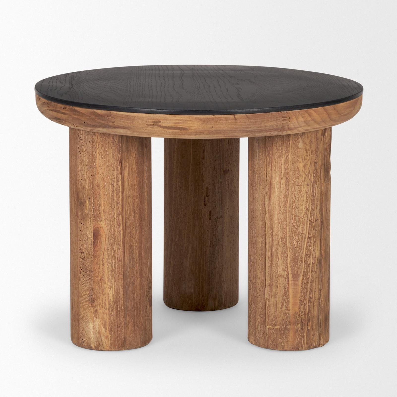 Mercana Tucson Natural Wood w/ Round Black Oak Top Side Table Clearance