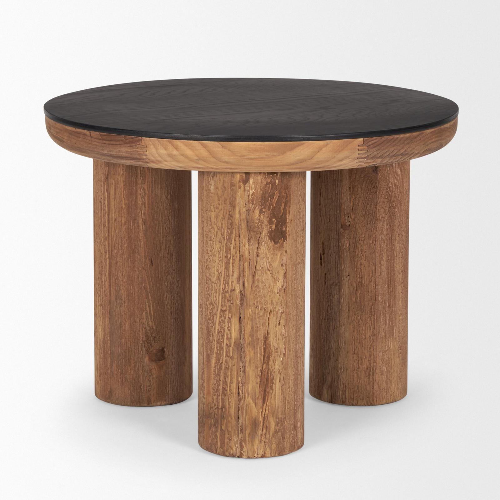 Mercana Tucson Natural Wood w/ Round Black Oak Top Side Table Clearance