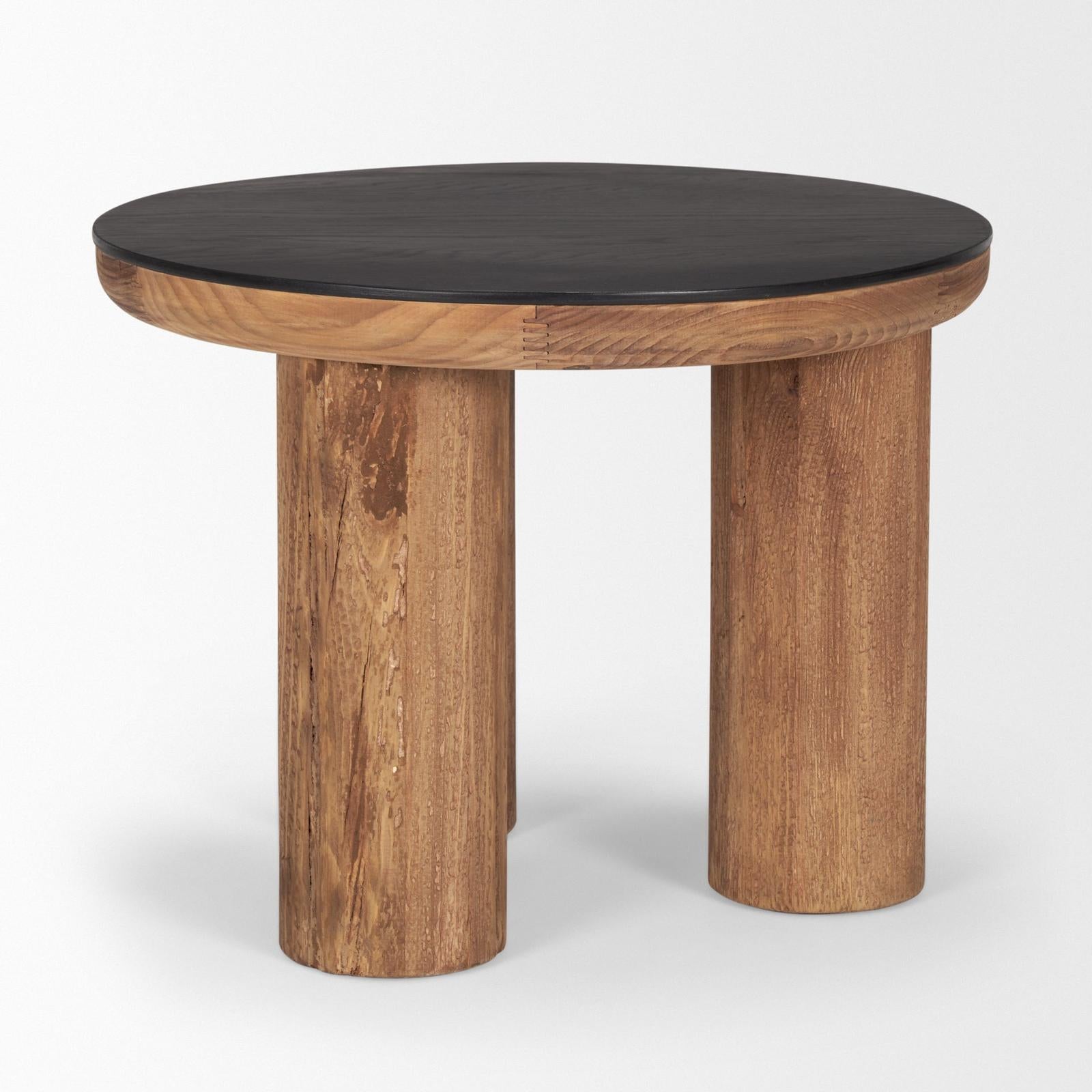 Mercana Tucson Natural Wood w/ Round Black Oak Top Side Table Clearance