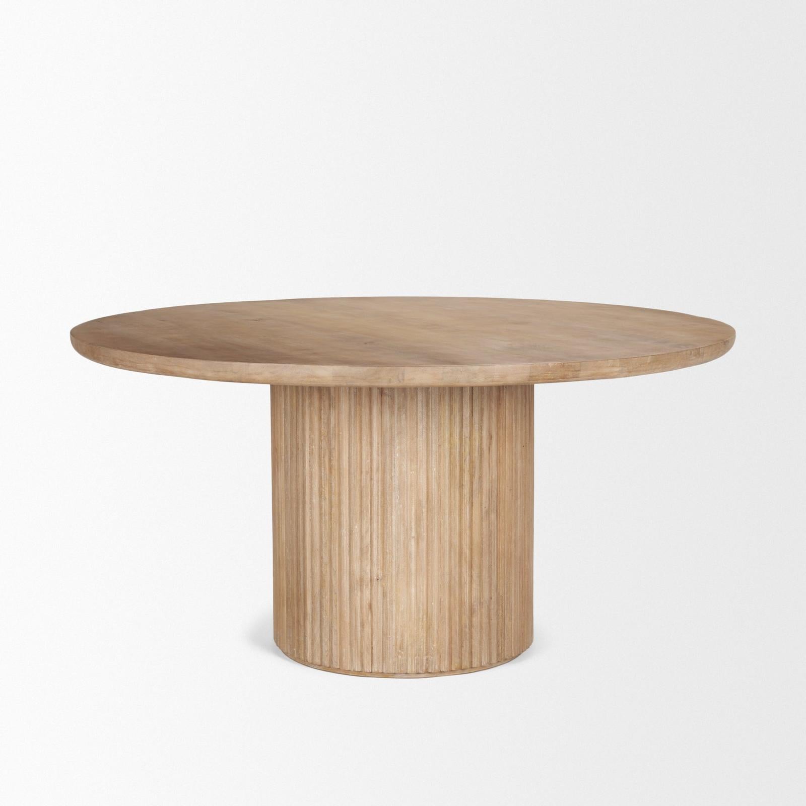 Mercana Terra Dark Brown Wood Round Fluted Dining Table
