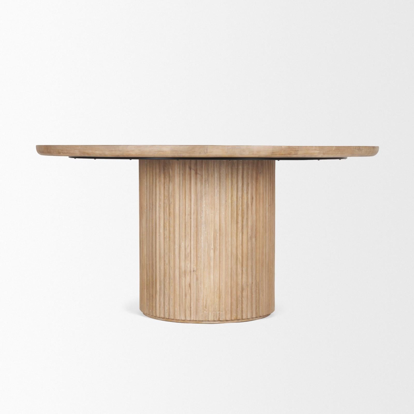 Mercana Terra Dark Brown Wood Round Fluted Dining Table