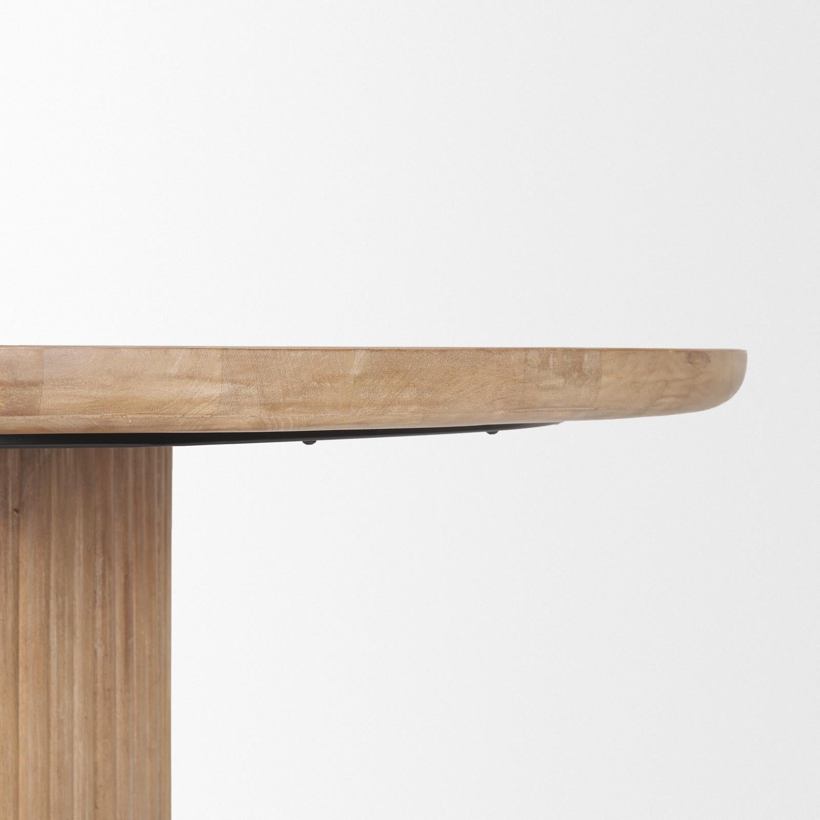 Mercana Terra Dark Brown Wood Round Fluted Dining Table