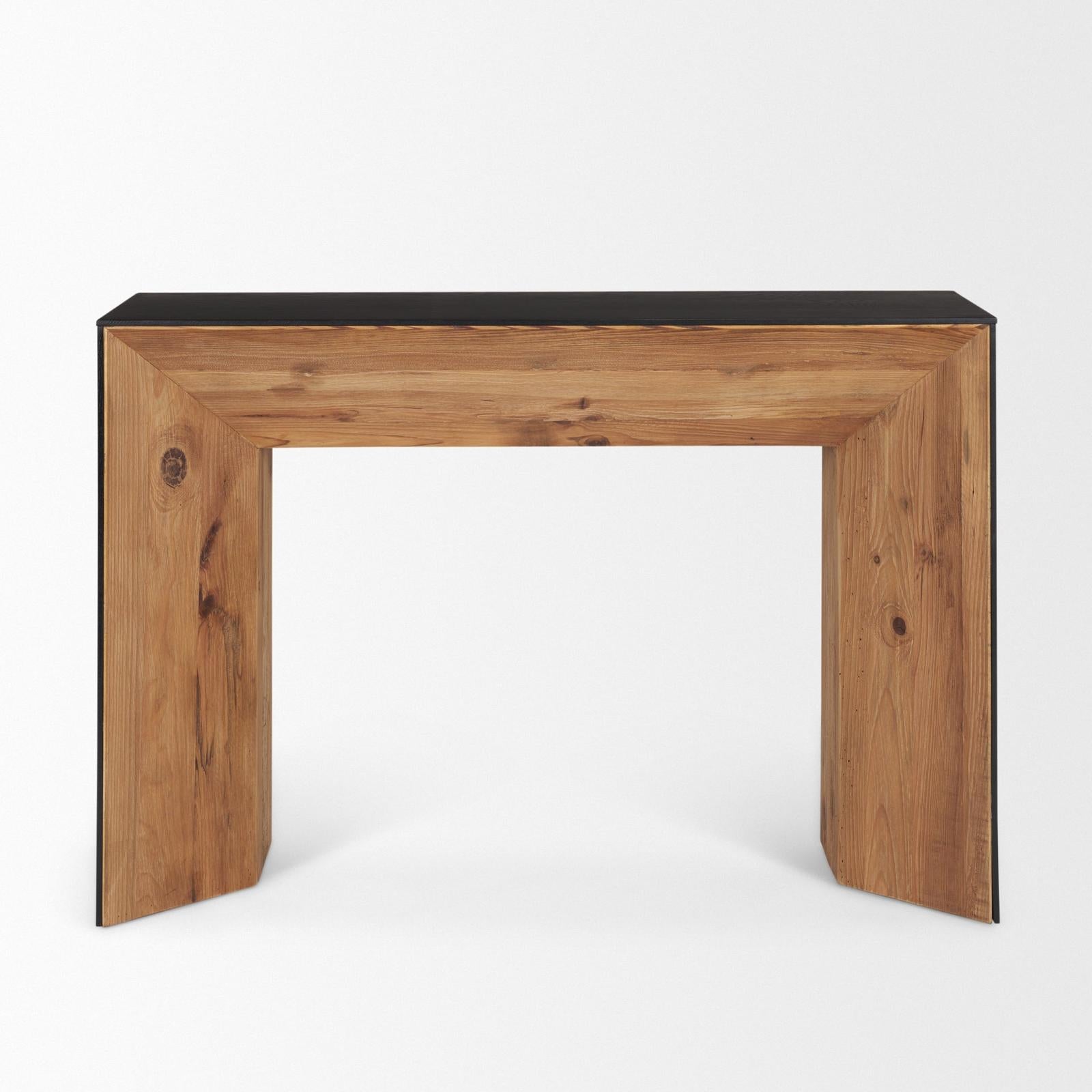 Mercana Tabor Natural Wood w/ Black Oak Waterfall Console Table Clearance