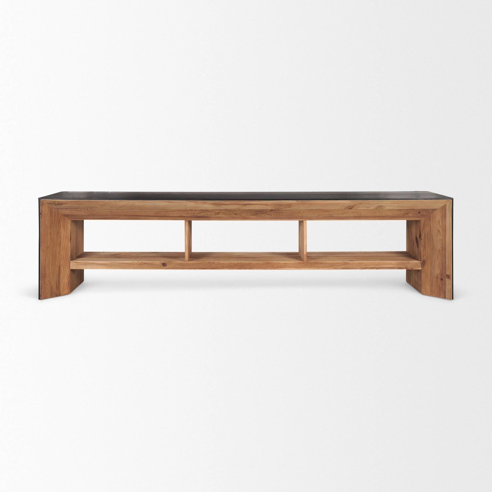 Mercana Tabor Natural Wood w/ Black Oak Waterwall Media Console Clearance