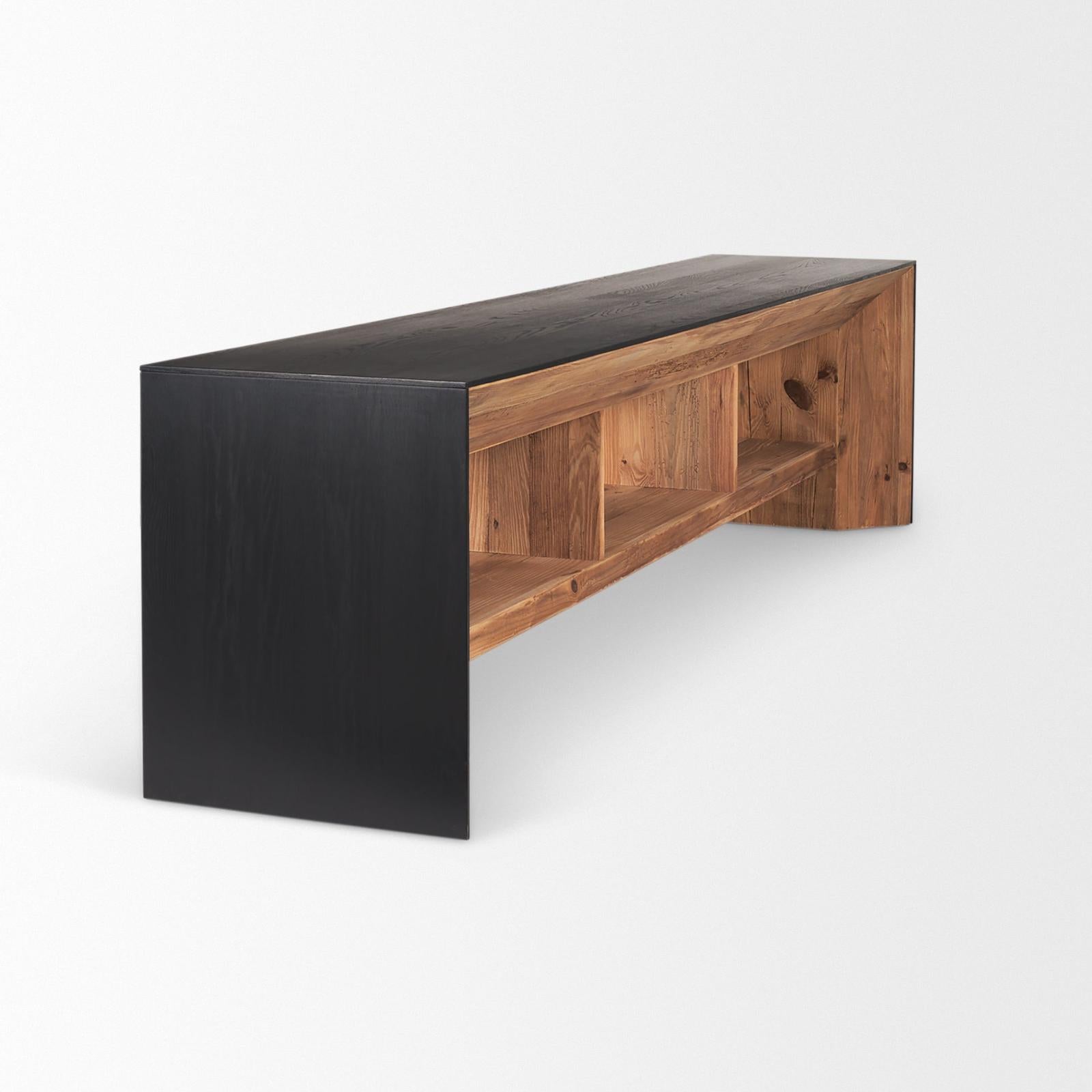 Mercana Tabor Natural Wood w/ Black Oak Waterwall Media Console Clearance