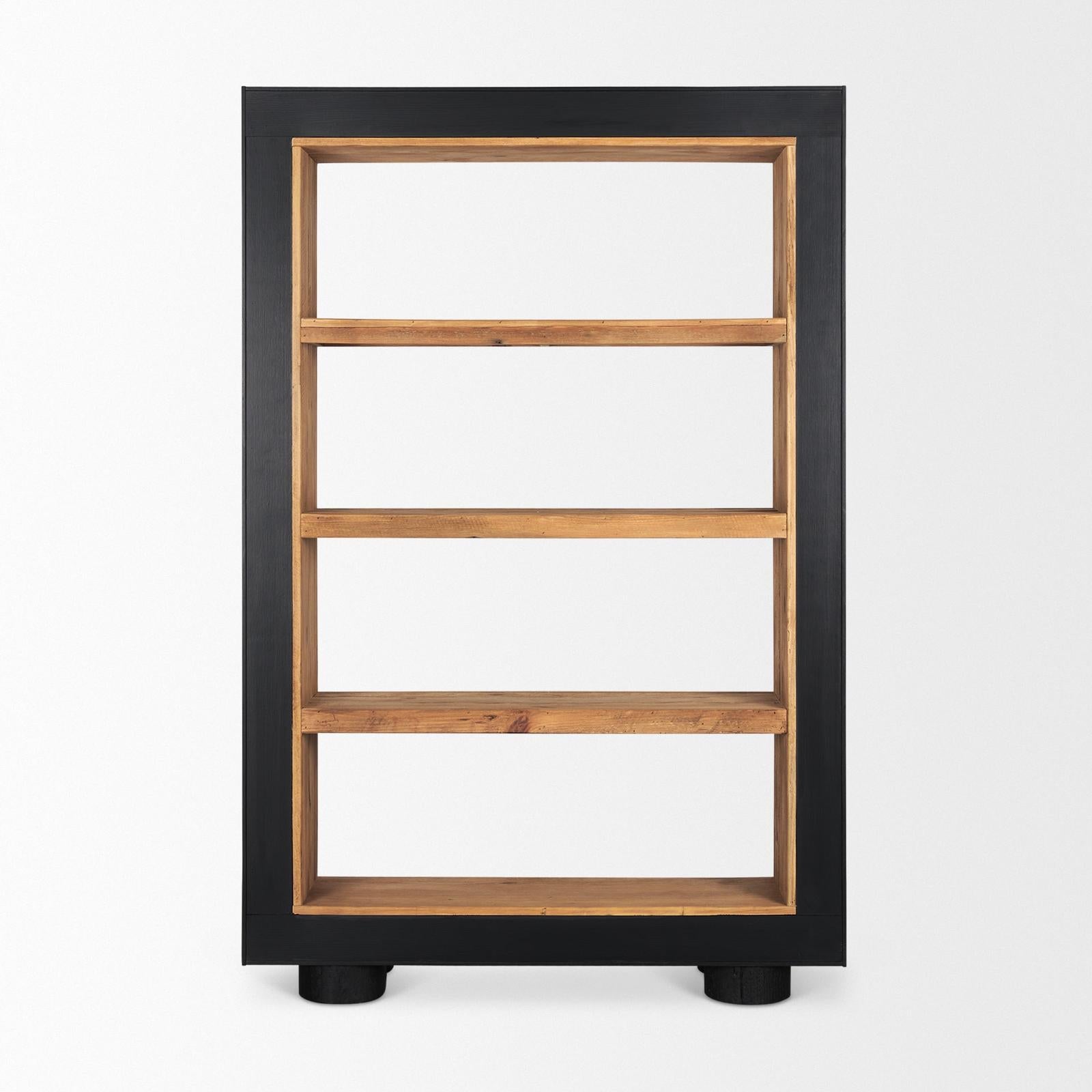 Mercana Tabor Natural Wood w/ Black Oak Frame Bookcase Clearance