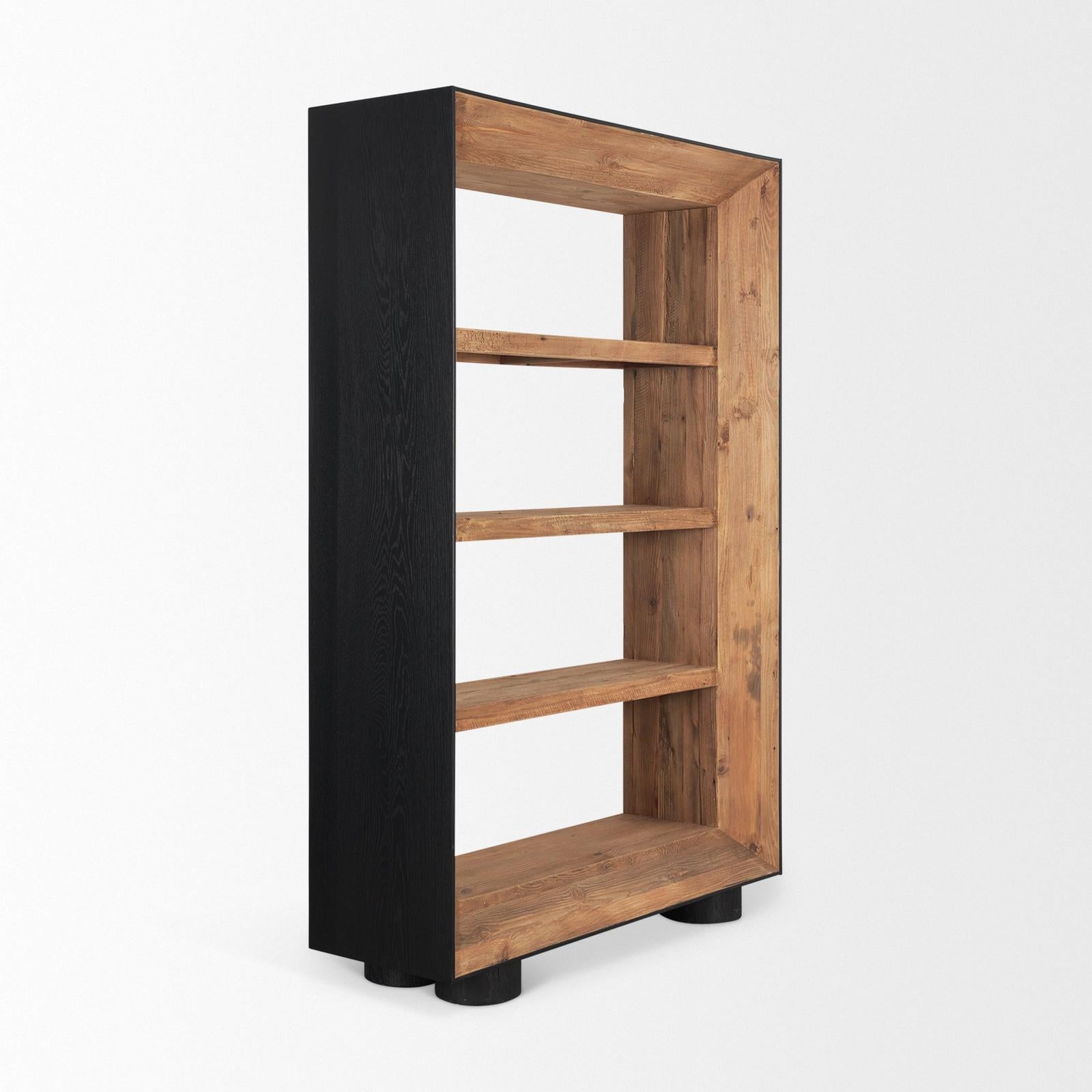 Mercana Tabor Natural Wood w/ Black Oak Frame Bookcase Clearance