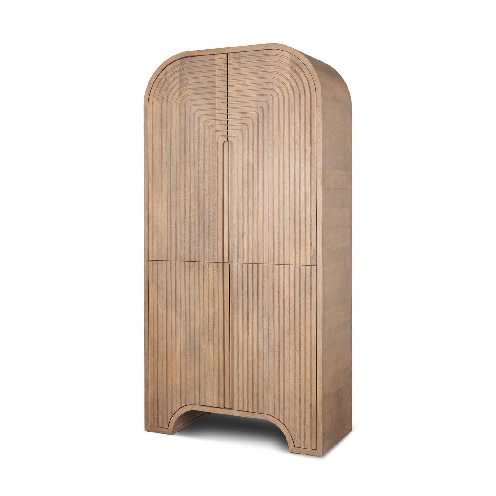 Mercana Sorina Reverse Fluted Light Brown Wood Curio Cabinet