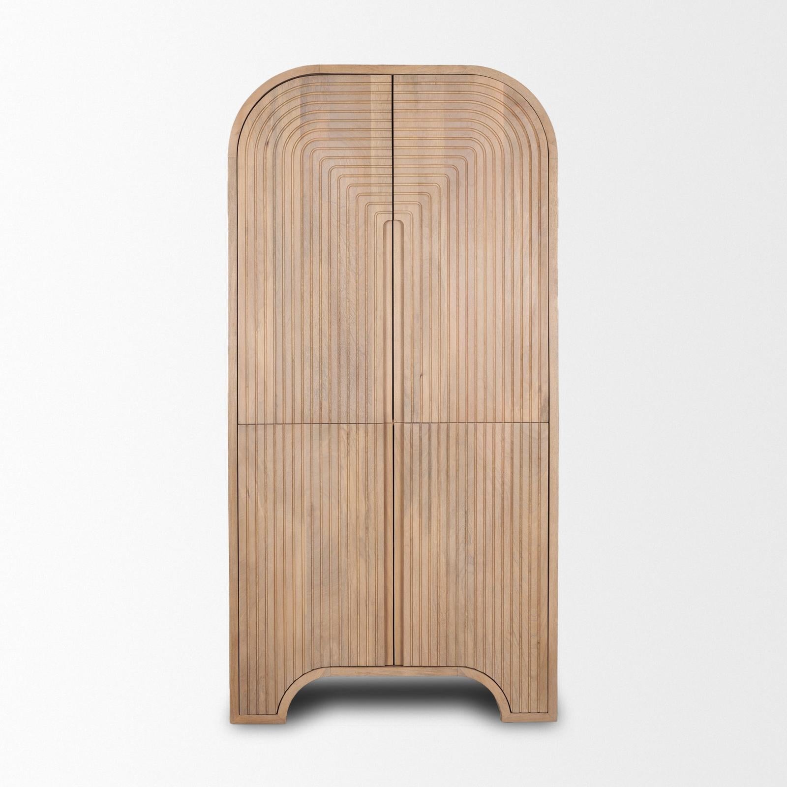 Mercana Sorina Reverse Fluted Light Brown Wood Curio Cabinet