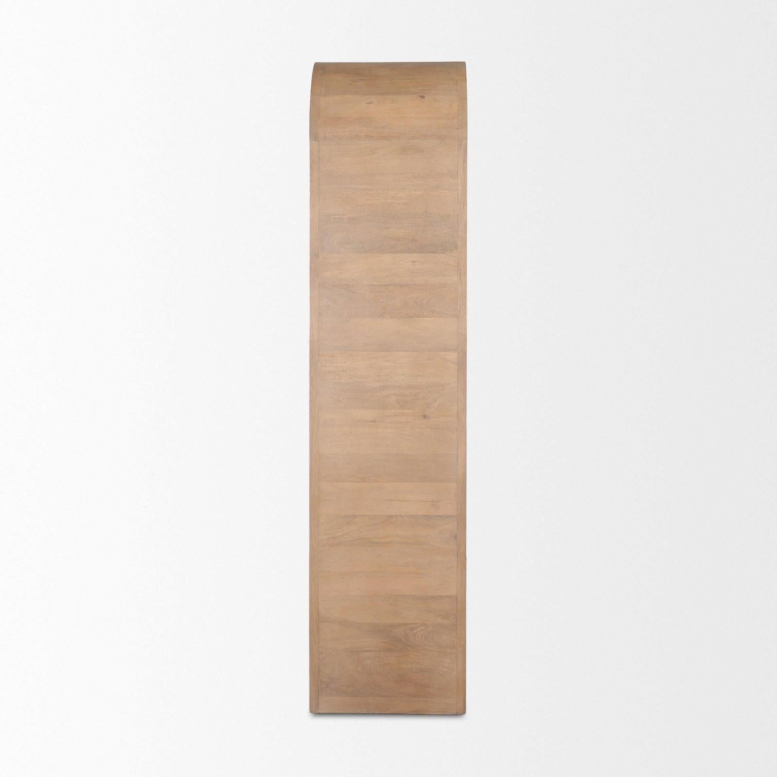 Mercana Sorina Reverse Fluted Light Brown Wood Curio Cabinet