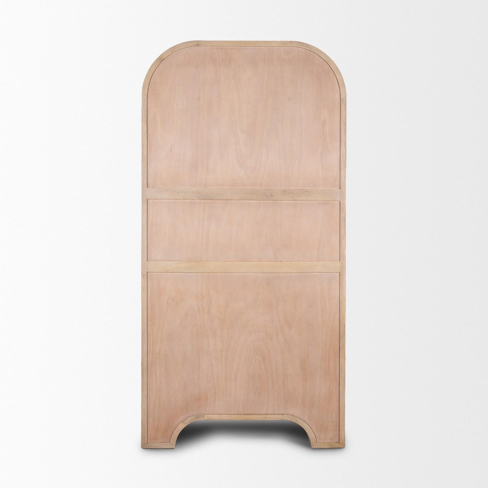 Mercana Sorina Reverse Fluted Light Brown Wood Curio Cabinet