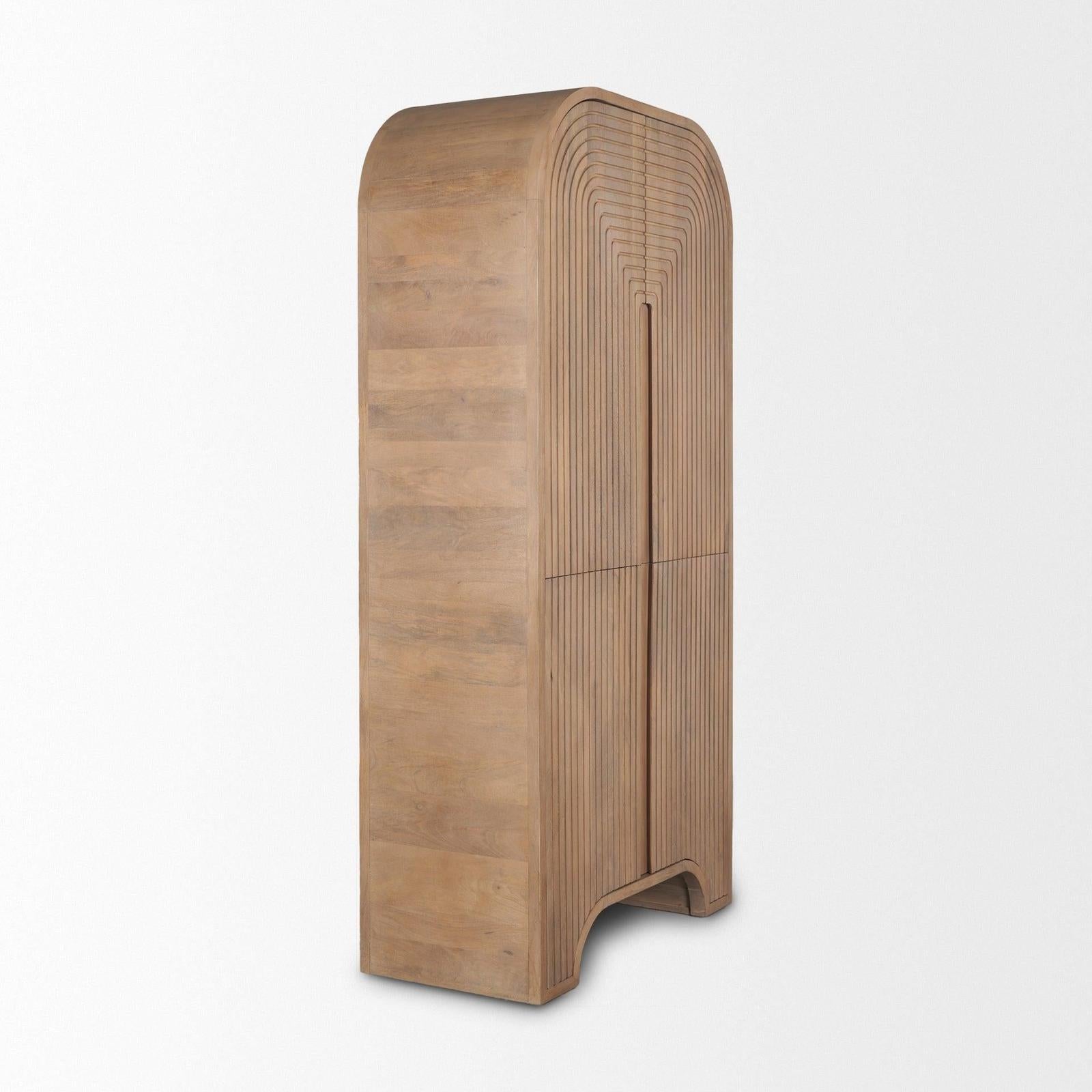 Mercana Sorina Reverse Fluted Light Brown Wood Curio Cabinet