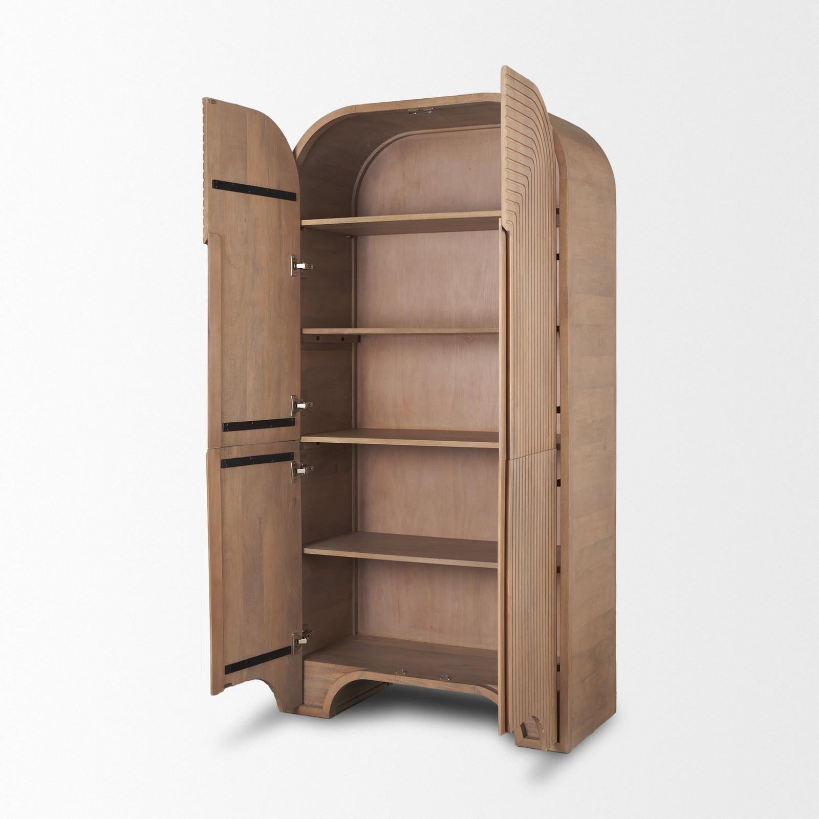 Mercana Sorina Reverse Fluted Light Brown Wood Curio Cabinet