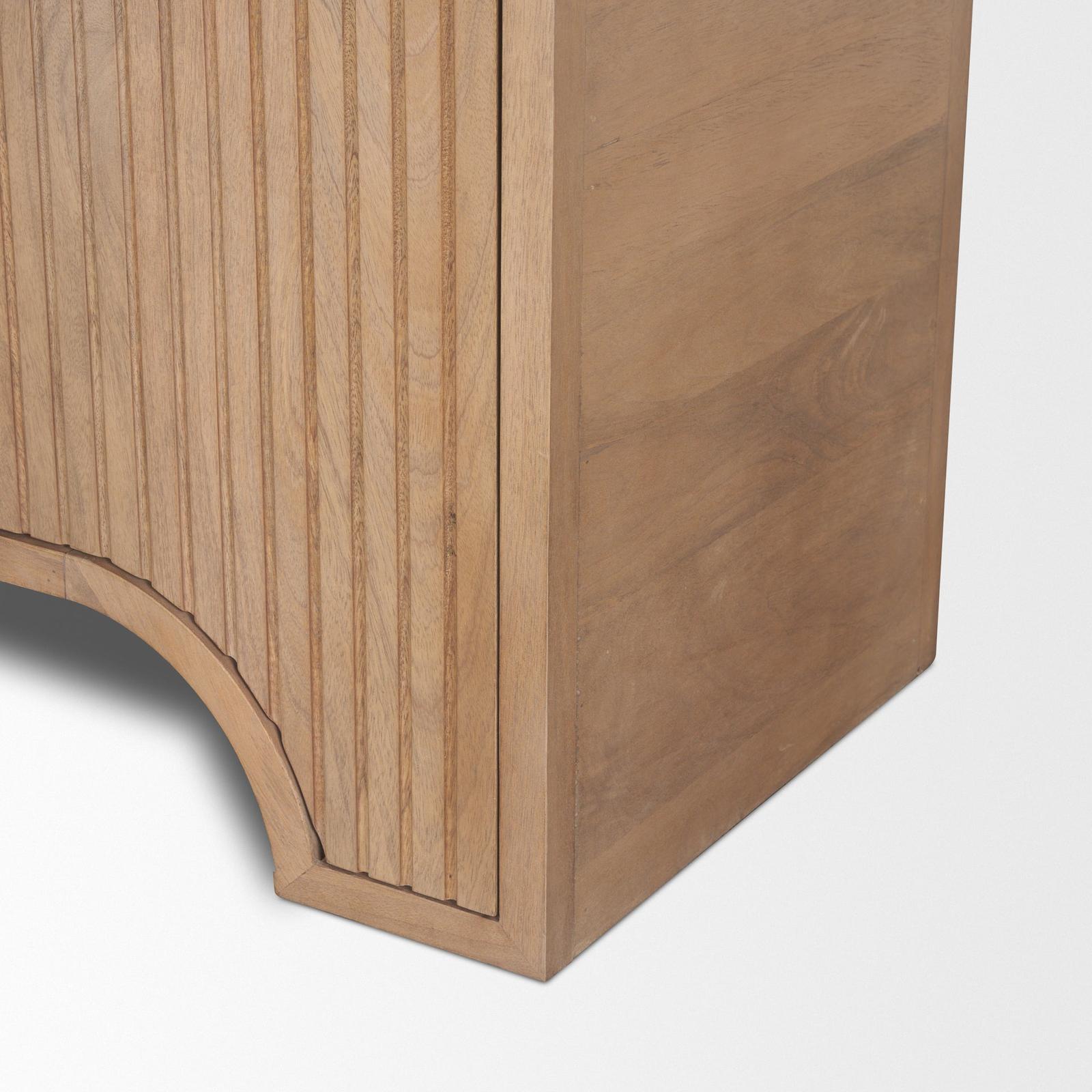 Mercana Sorina Reverse Fluted Light Brown Wood Curio Cabinet