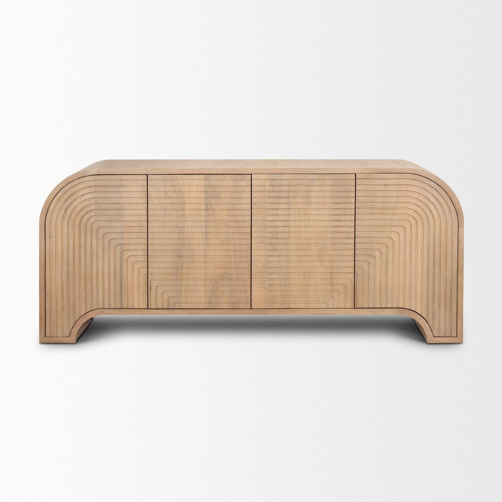 Mercana Sorina Reverse Fluted Light Brown Wood Sideboard