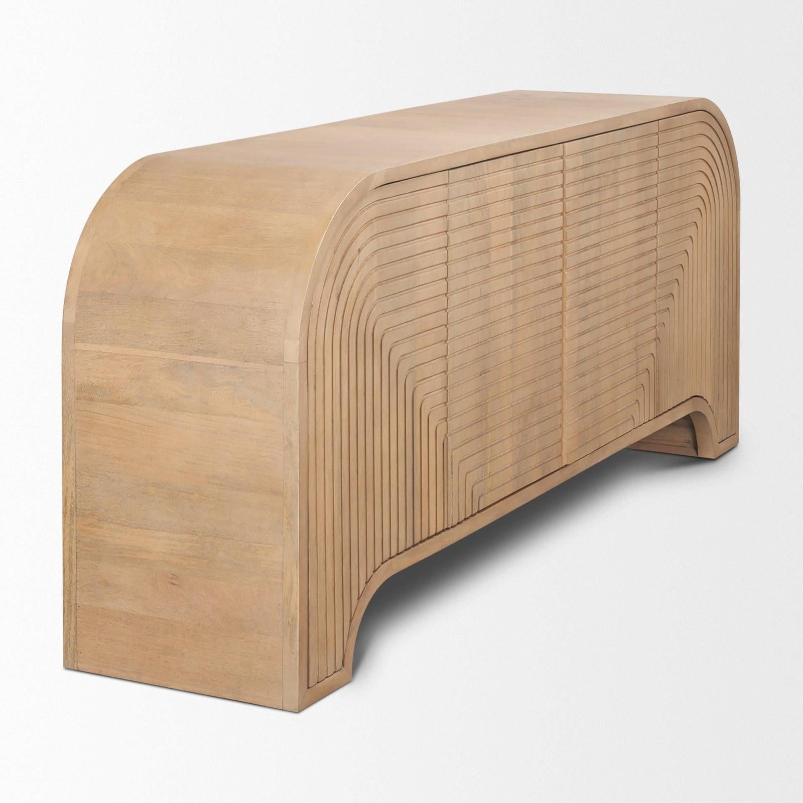 Mercana Sorina Reverse Fluted Light Brown Wood Sideboard