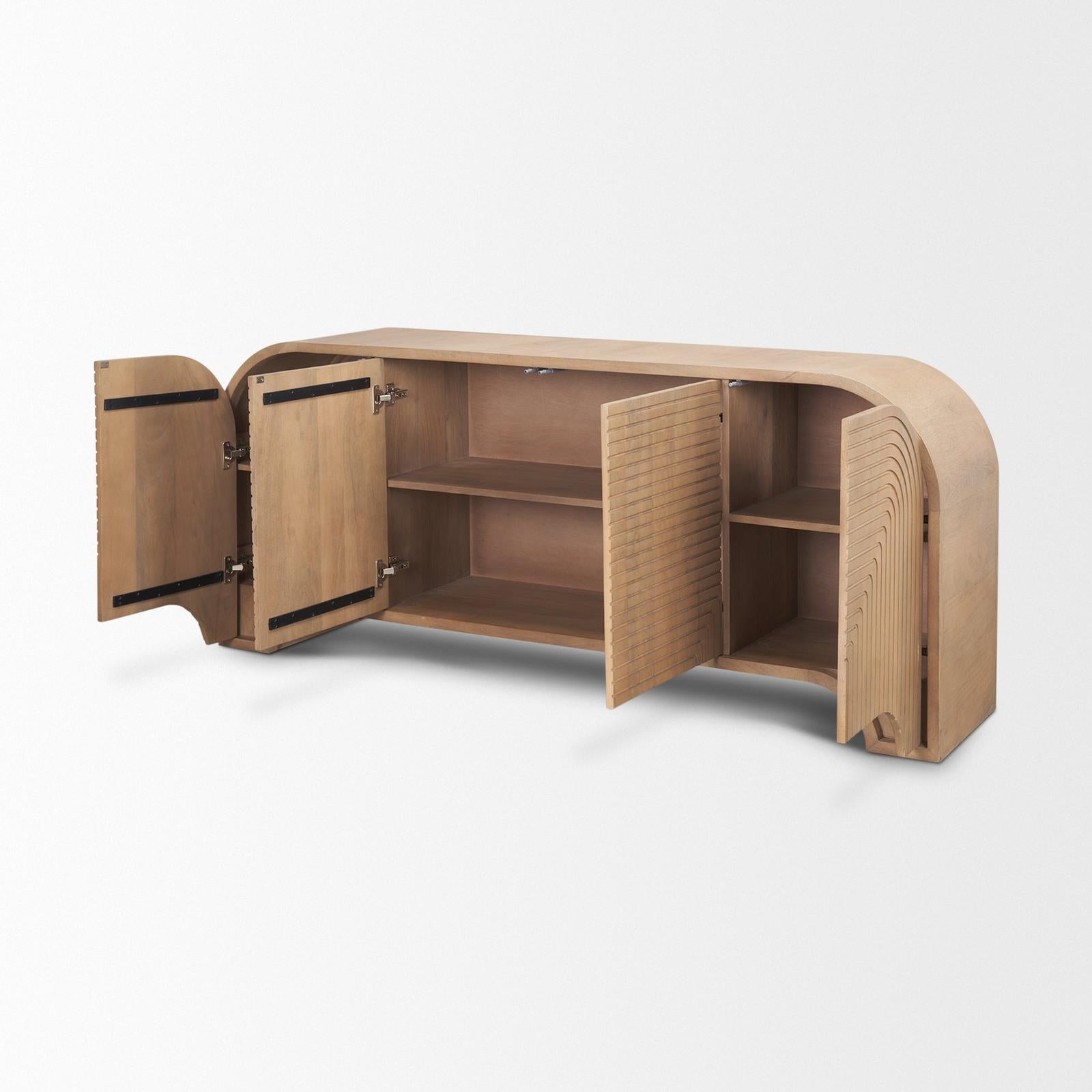 Mercana Sorina Reverse Fluted Light Brown Wood Sideboard