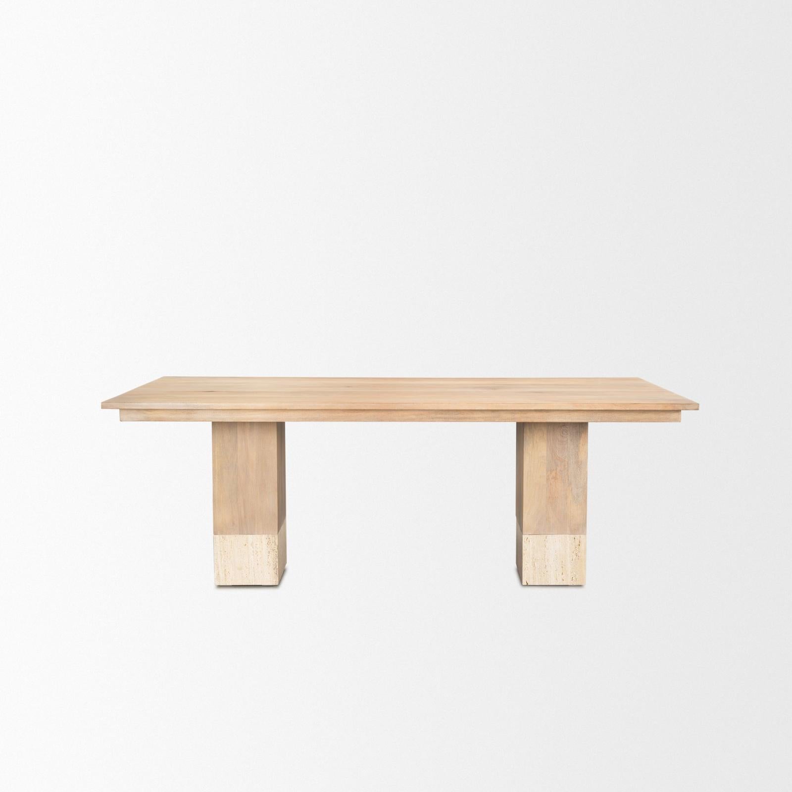 Mercana Shivon Light Brown Mango Wood W/ Travertine Dining Table