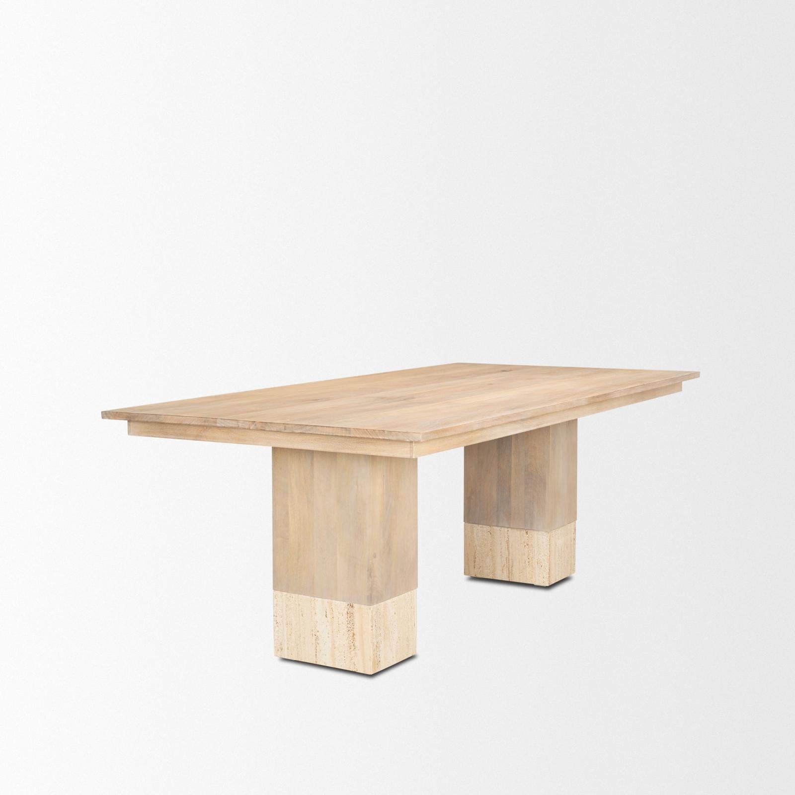 Mercana Shivon Light Brown Mango Wood W/ Travertine Dining Table