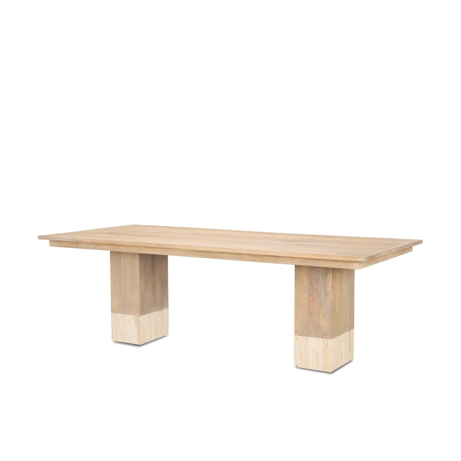 Mercana Shivon Light Brown Mango Wood W/ Travertine Dining Table