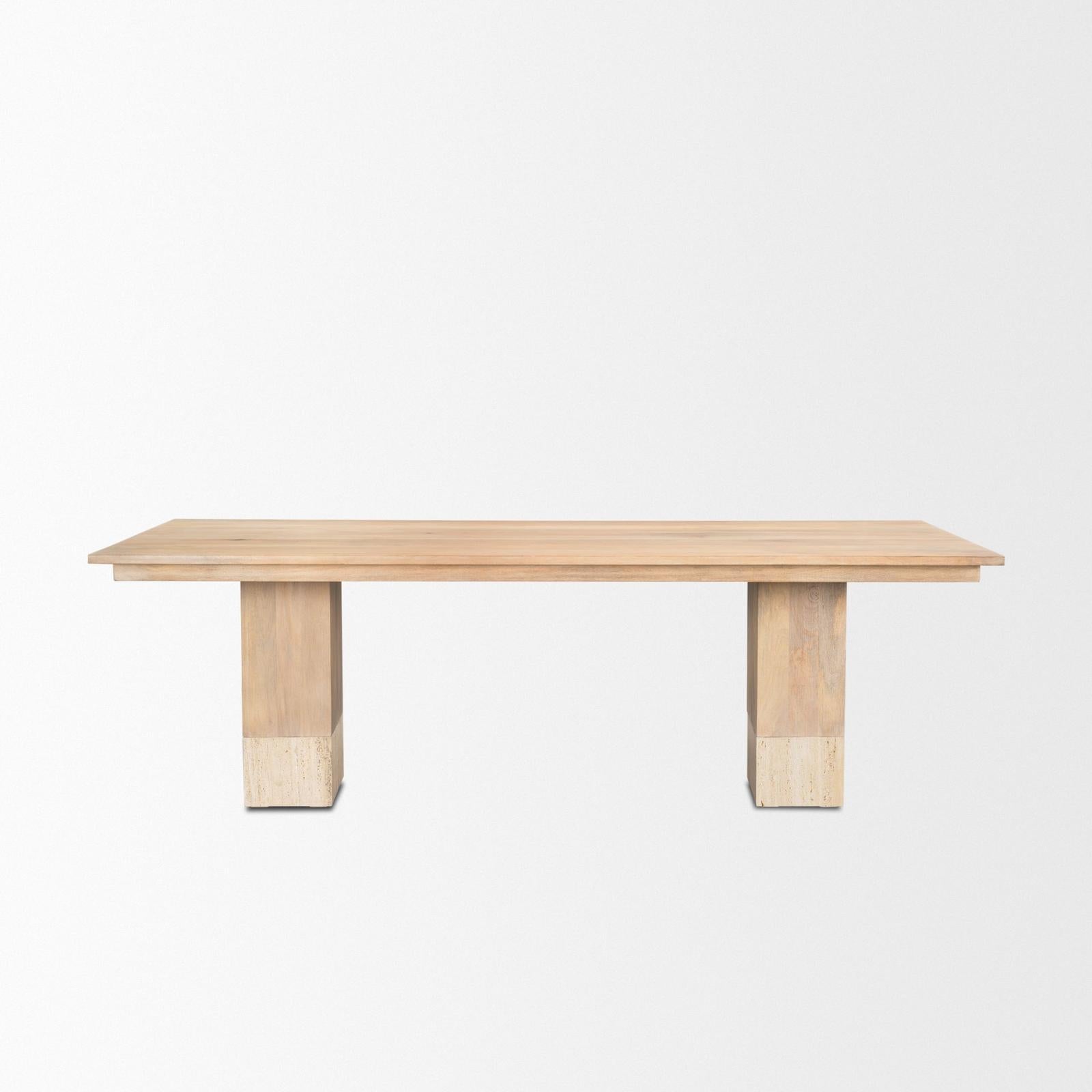 Mercana Shivon Light Brown Mango Wood W/ Travertine Dining Table