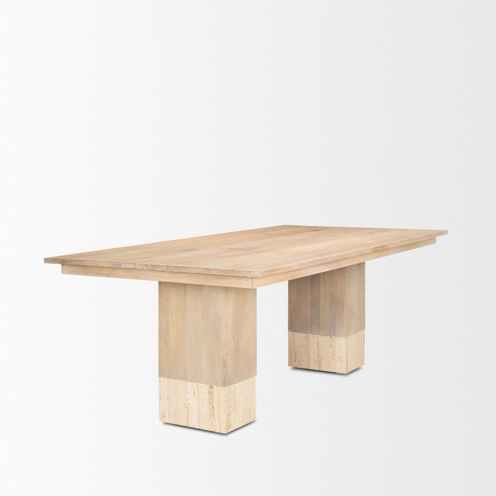 Mercana Shivon Light Brown Mango Wood W/ Travertine Dining Table